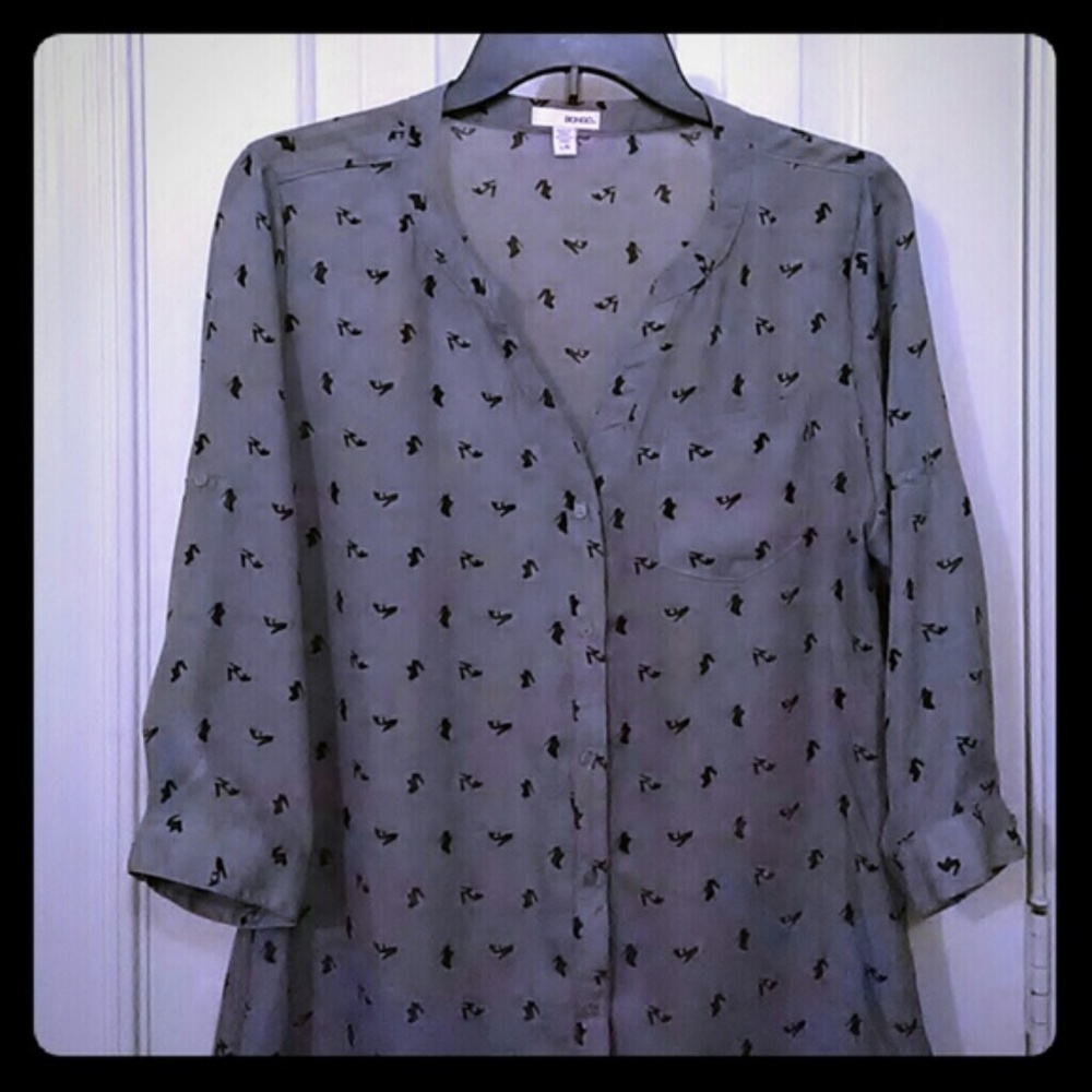 NEW Bongo Heel Print Sheer Blouse.